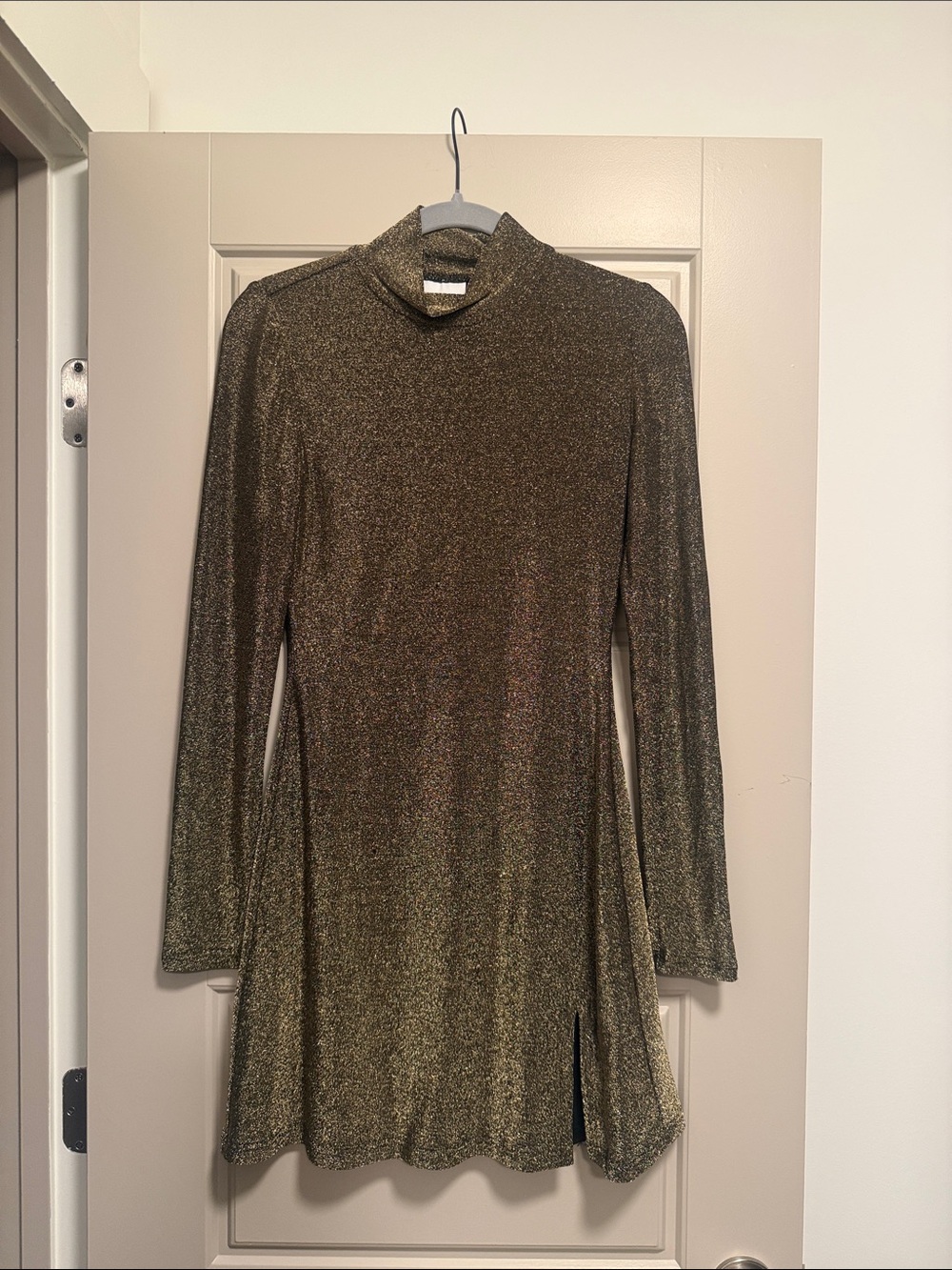 Reformation Metallic Gold Long-Sleeve Mock Neck Dress